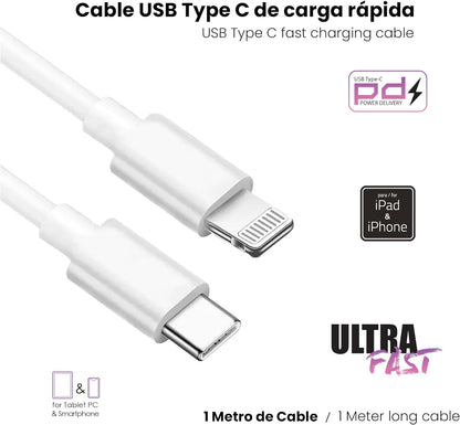 Cargador Carga Rápida 2 Puertos (USB y USB-C)